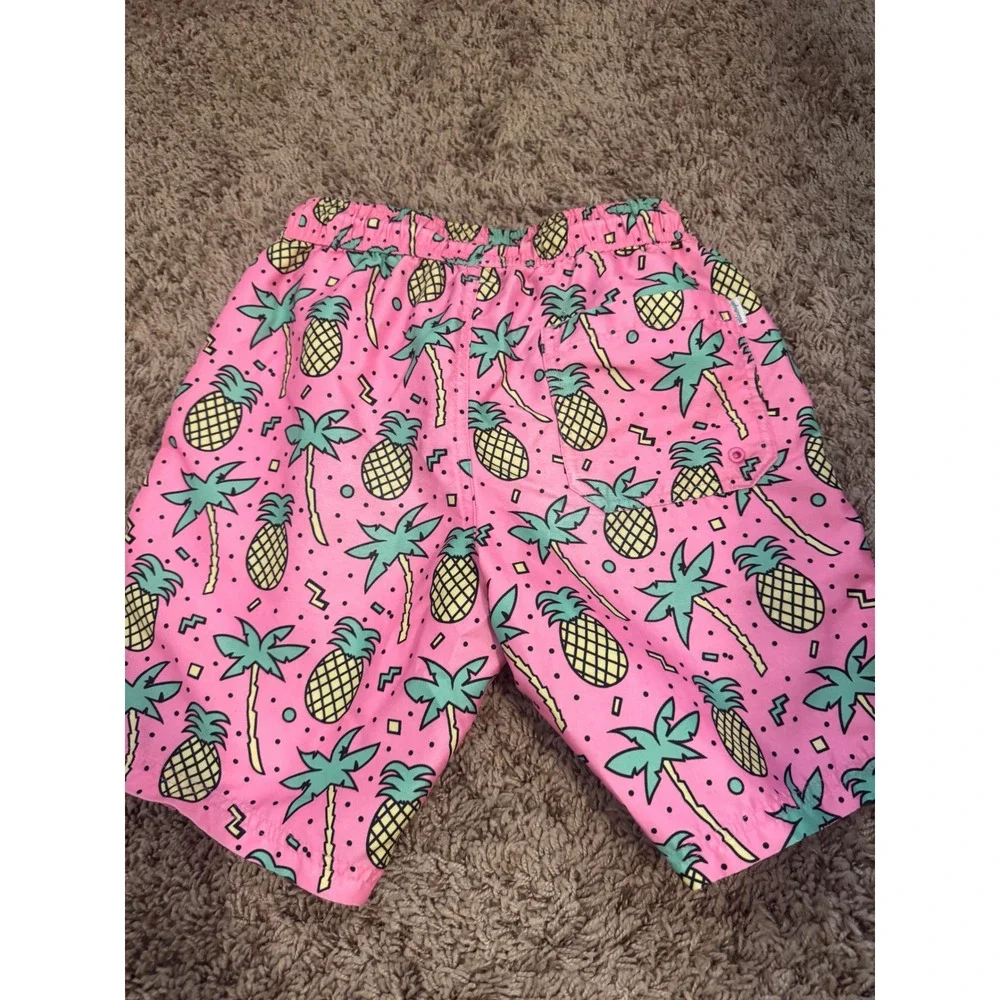 Maamgic Boys Swim Trunks Size 10/12 Pink Pineapple Palm Tree Mesh Lined Shorts